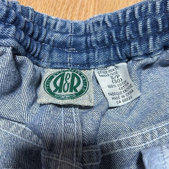 Vintage R&R Blue Cargo Denim Skater Shorts / Jorts with Elastic Waistband - Picture 6 of 9